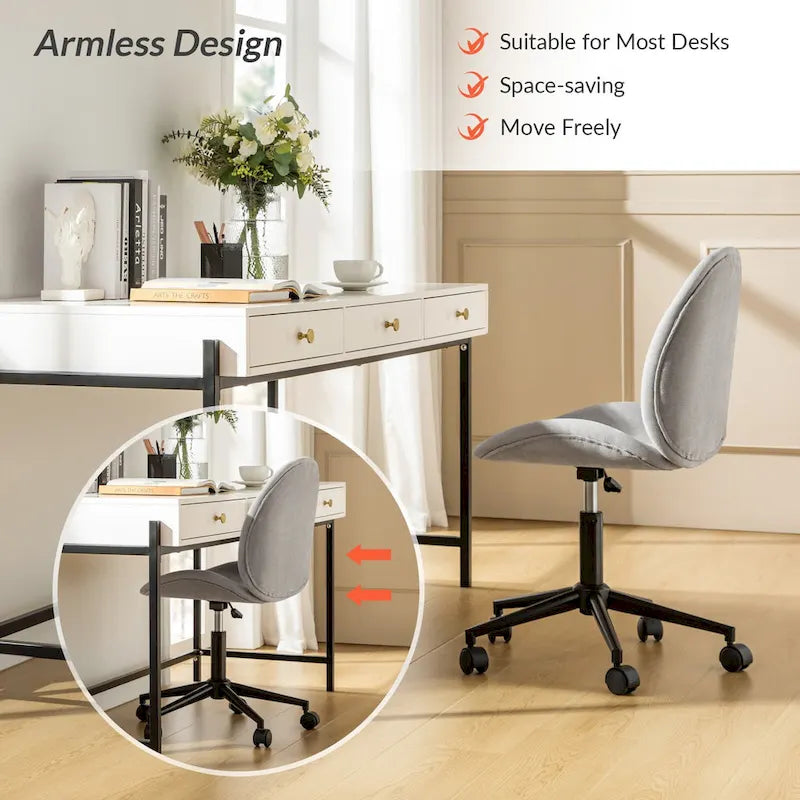 Chaise de bureau moderne Ines pivotante à 360 degrés sans accoudoirs avec base en métal par HULALA HOME