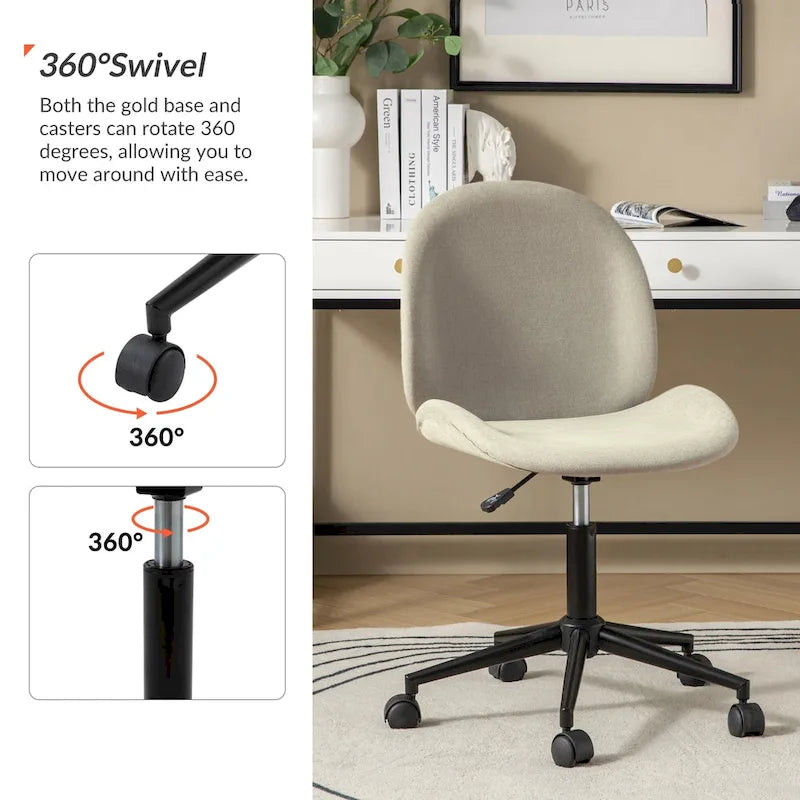 Chaise de bureau moderne Ines pivotante à 360 degrés sans accoudoirs avec base en métal par HULALA HOME