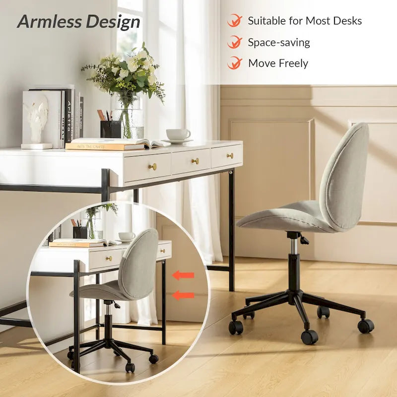 Chaise de bureau moderne Ines pivotante à 360 degrés sans accoudoirs avec base en métal par HULALA HOME