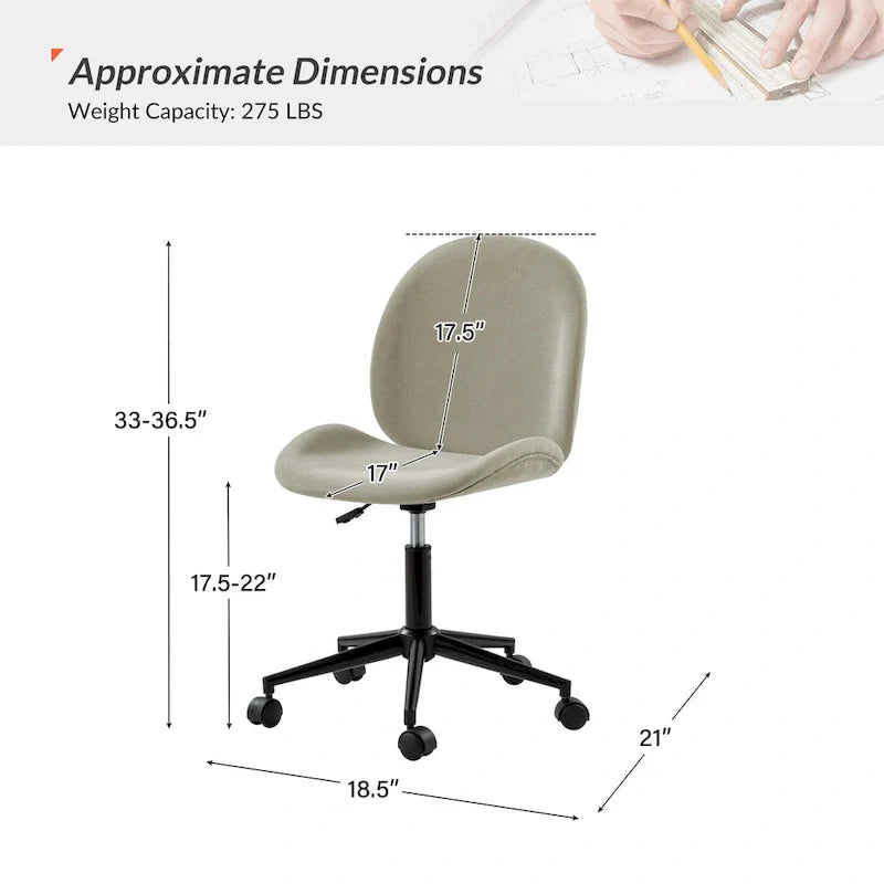 Chaise de bureau moderne Ines pivotante à 360 degrés sans accoudoirs avec base en métal par HULALA HOME