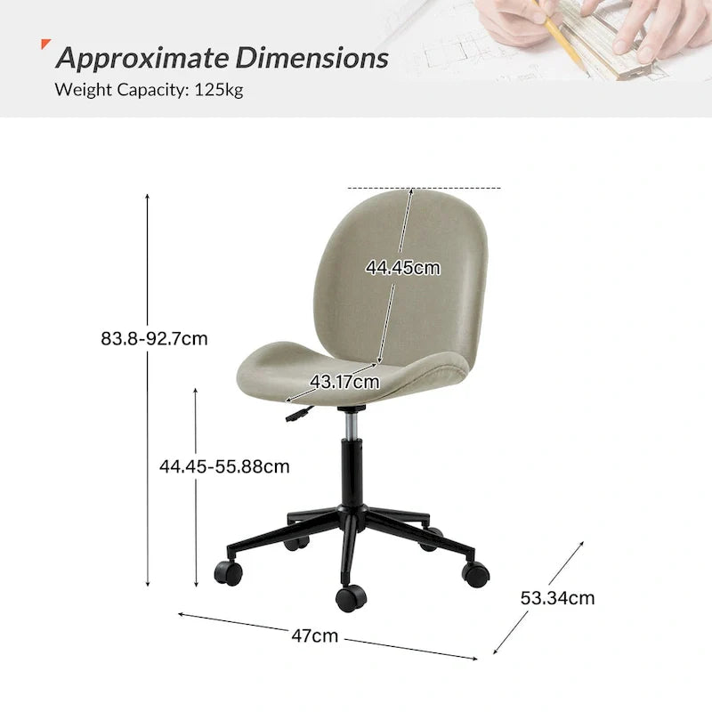 Chaise de bureau moderne Ines pivotante à 360 degrés sans accoudoirs avec base en métal par HULALA HOME