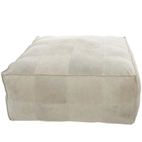 Pouf carré bas en cuir avec motifs patchwork - Marron, Gris ou Marron foncé - Roche River Decor