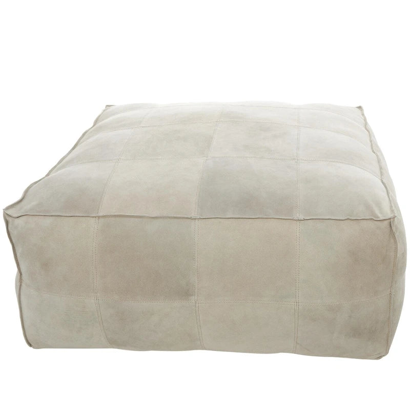 Pouf carré bas en cuir avec motifs patchwork - Marron, Gris ou Marron foncé - Roche River Decor