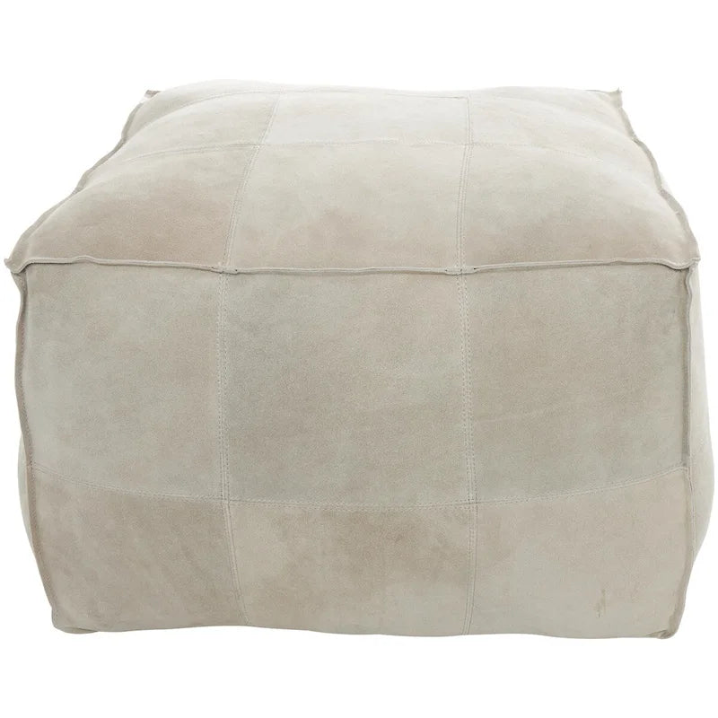 Pouf carré bas en cuir avec motifs patchwork - Marron, Gris ou Marron foncé - Roche River Decor