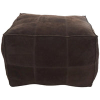 Pouf carré bas en cuir avec motifs patchwork - Marron, Gris ou Marron foncé - Roche River Decor