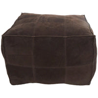Pouf carré bas en cuir avec motifs patchwork - Marron, Gris ou Marron foncé - Roche River Decor