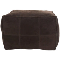 Pouf carré bas en cuir avec motifs patchwork - Marron, Gris ou Marron foncé - Roche River Decor