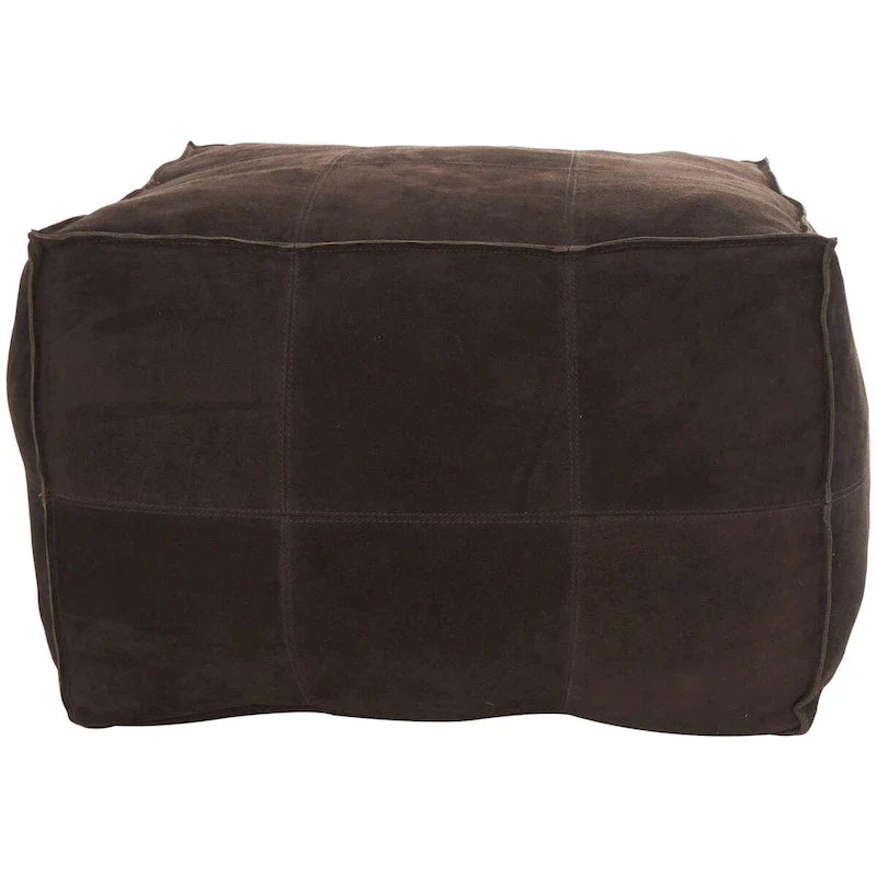 Pouf carré bas en cuir avec motifs patchwork - Marron, Gris ou Marron foncé - Roche River Decor