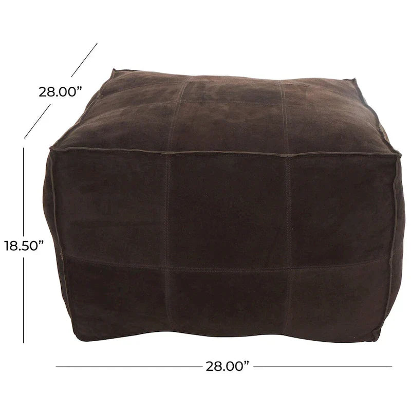 Pouf carré bas en cuir avec motifs patchwork - Marron, Gris ou Marron foncé - Roche River Decor