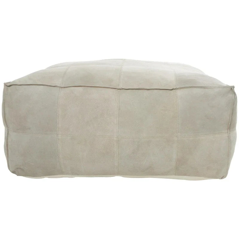 Pouf carré bas en cuir avec motifs patchwork - Marron, Gris ou Marron foncé - Roche River Decor