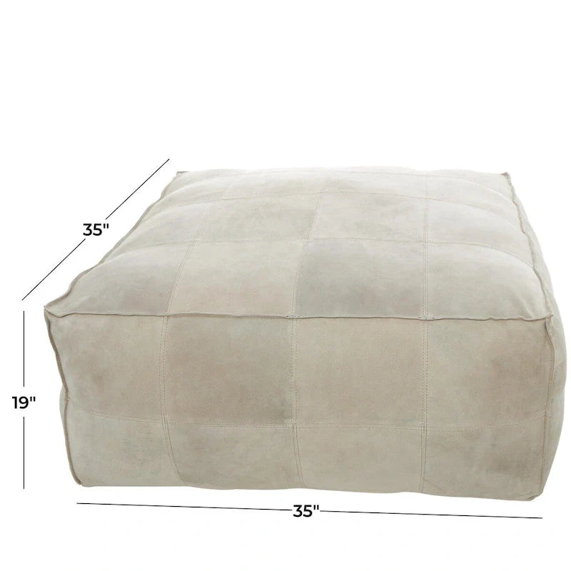 Pouf carré bas en cuir avec motifs patchwork - Marron, Gris ou Marron foncé - Roche River Decor
