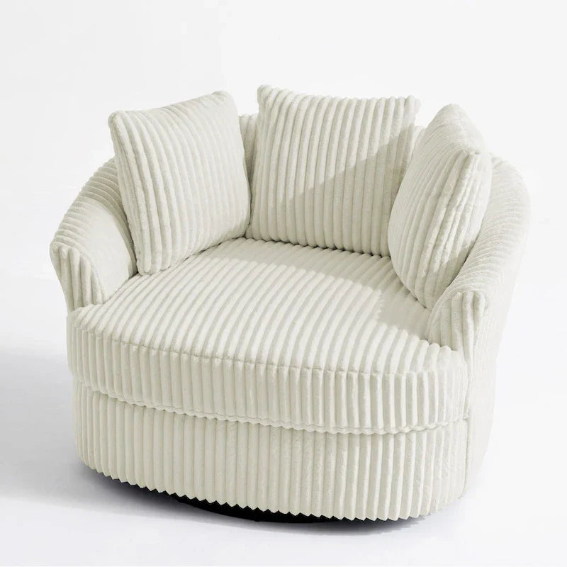 Lot de 2 fauteuils tonneau pivotants surdimensionnés 43 W en velours côtelé moelleux avec coussins