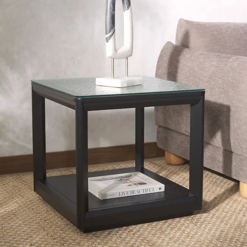 SAFAVIEH Couture Benecarlo Table d'appoint avec plateau en verre - 22x22x21 po
