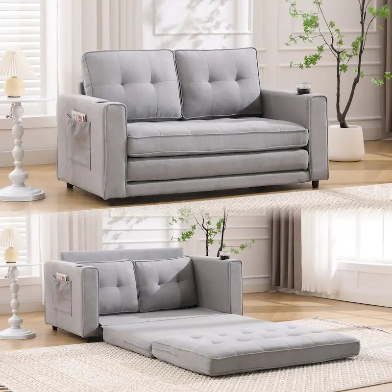 Canapé Futon Rembourré Oaks Aura avec Canapé-Lit Escamotable, Choix Multicolore, Causeuse Capitonnée Pliable avec Porte-Gobelet