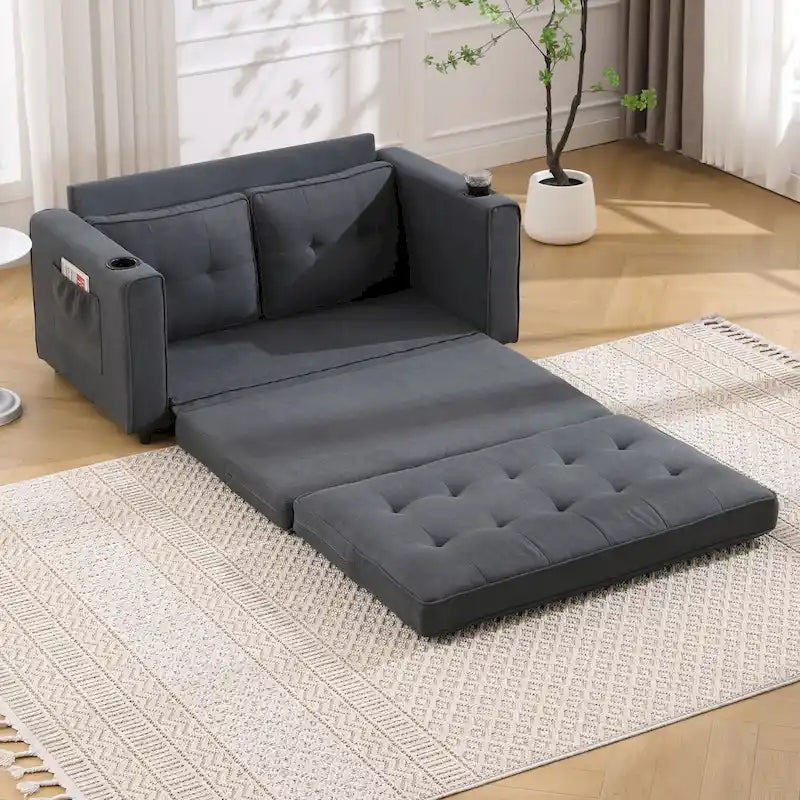 Canapé Futon Rembourré Oaks Aura avec Canapé-Lit Escamotable, Choix Multicolore, Causeuse Capitonnée Pliable avec Porte-Gobelet