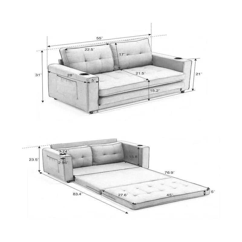 Canapé Futon Rembourré Oaks Aura avec Canapé-Lit Escamotable, Choix Multicolore, Causeuse Capitonnée Pliable avec Porte-Gobelet