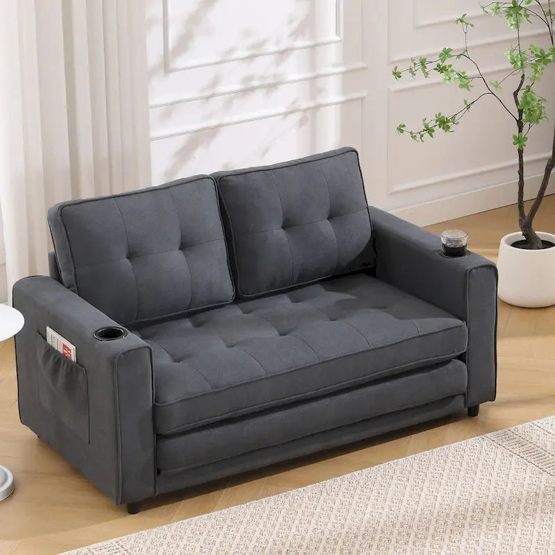 Canapé Futon Rembourré Oaks Aura avec Canapé-Lit Escamotable, Choix Multicolore, Causeuse Capitonnée Pliable avec Porte-Gobelet