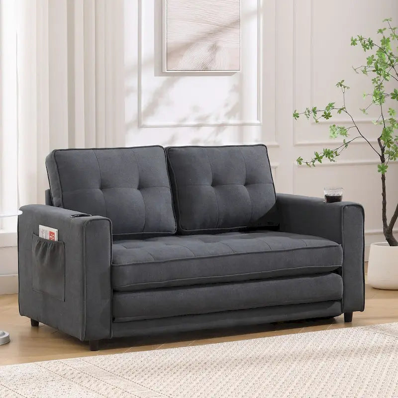 Canapé Futon Rembourré Oaks Aura avec Canapé-Lit Escamotable, Choix Multicolore, Causeuse Capitonnée Pliable avec Porte-Gobelet
