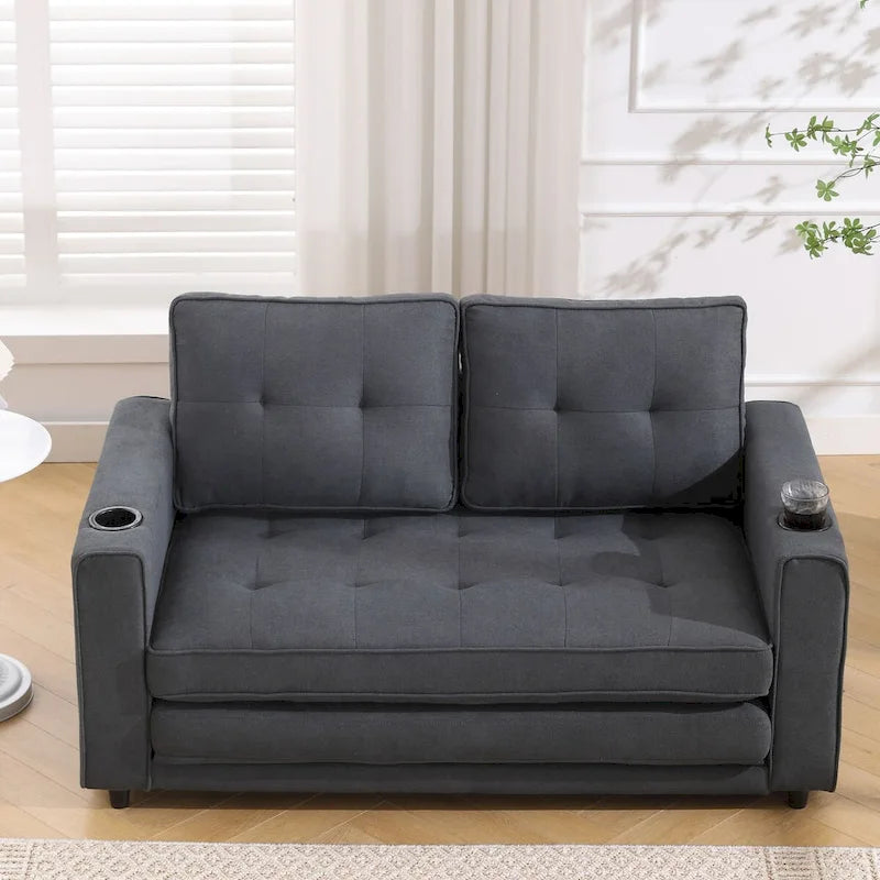 Canapé Futon Rembourré Oaks Aura avec Canapé-Lit Escamotable, Choix Multicolore, Causeuse Capitonnée Pliable avec Porte-Gobelet