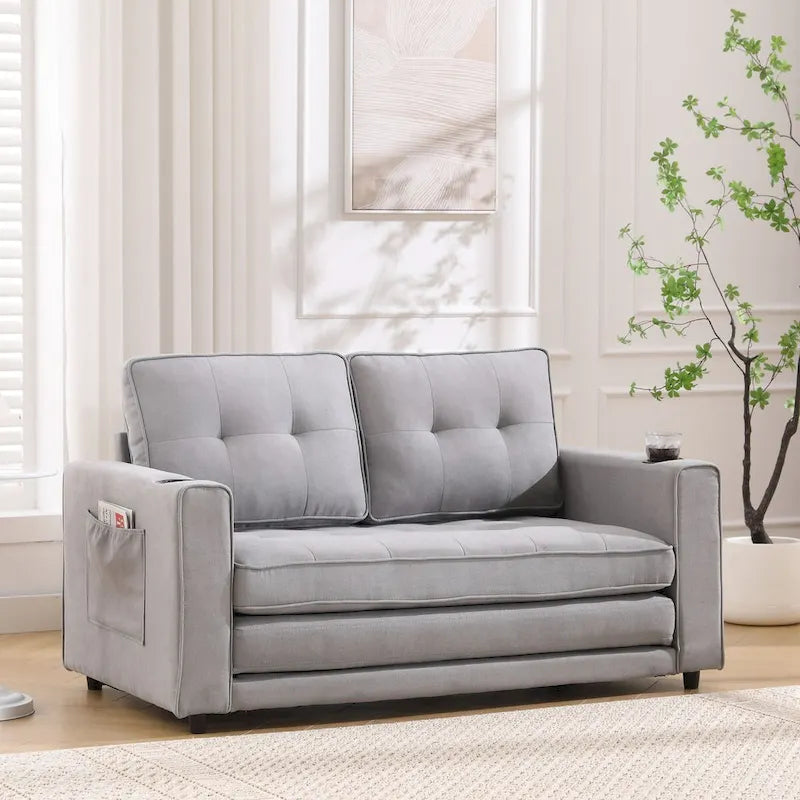 Canapé Futon Rembourré Oaks Aura avec Canapé-Lit Escamotable, Choix Multicolore, Causeuse Capitonnée Pliable avec Porte-Gobelet