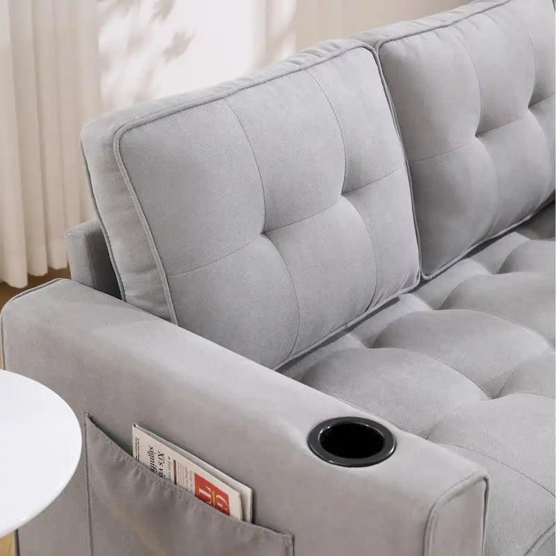 Canapé Futon Rembourré Oaks Aura avec Canapé-Lit Escamotable, Choix Multicolore, Causeuse Capitonnée Pliable avec Porte-Gobelet