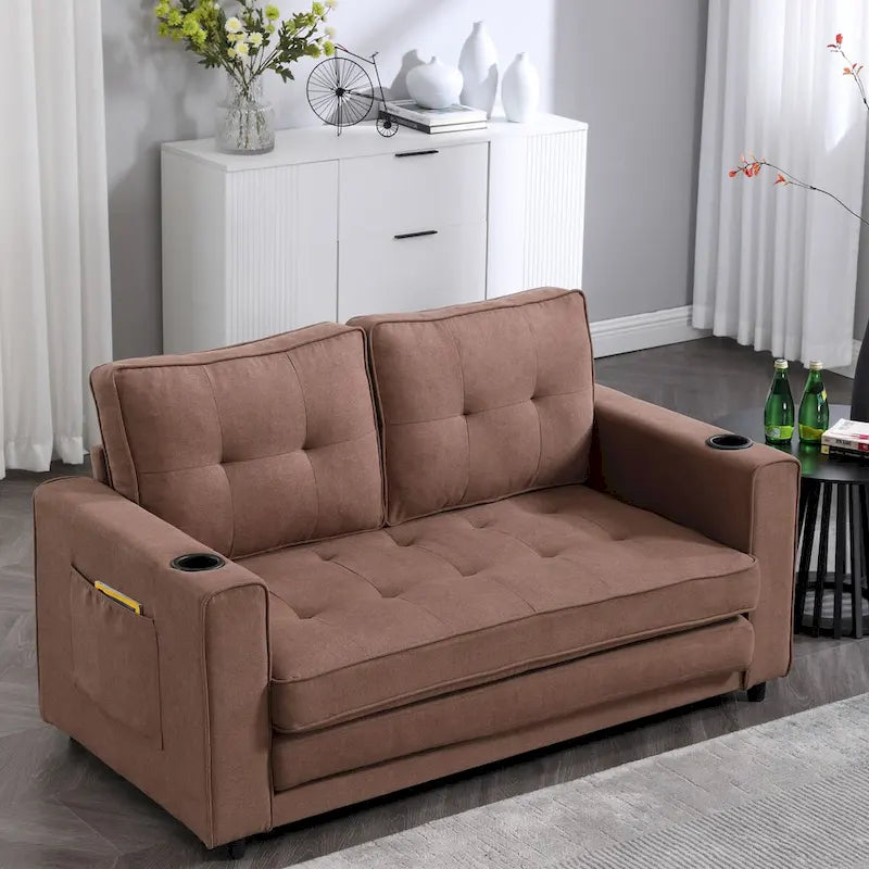 Canapé Futon Rembourré Oaks Aura avec Canapé-Lit Escamotable, Choix Multicolore, Causeuse Capitonnée Pliable avec Porte-Gobelet
