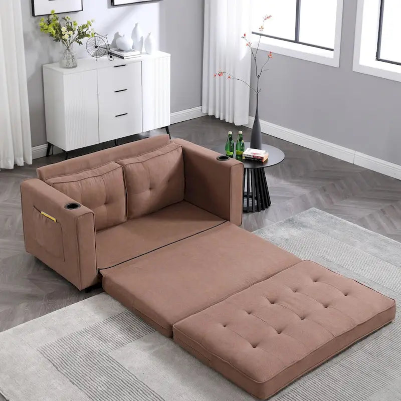 Canapé Futon Rembourré Oaks Aura avec Canapé-Lit Escamotable, Choix Multicolore, Causeuse Capitonnée Pliable avec Porte-Gobelet