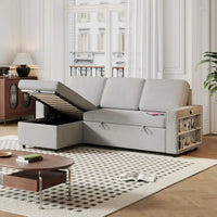 Canapé-Lit Escamotable Oaks Aura 85.8 pouces, Canapé Forme L avec Port USB, Canapé Convertible avec Étagères de Rangement