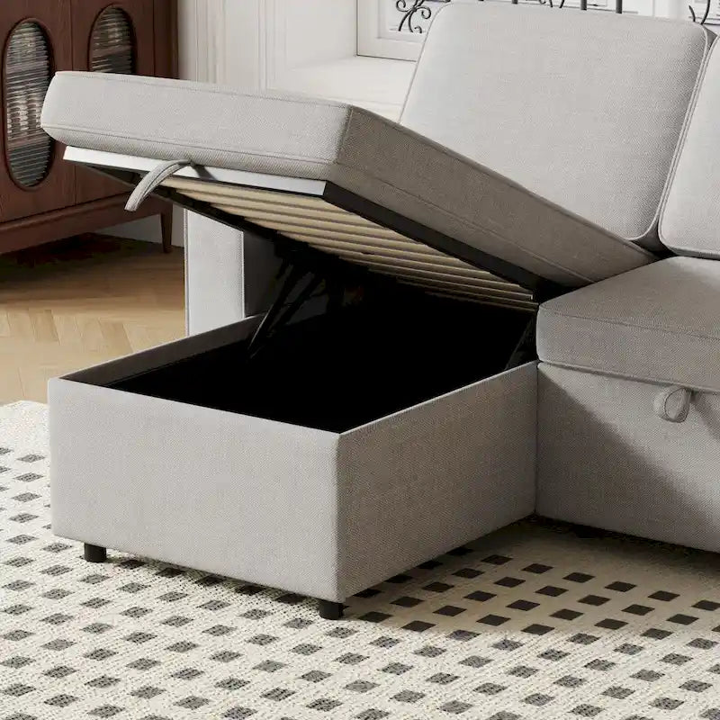 Canapé-Lit Escamotable Oaks Aura 85.8 pouces, Canapé Forme L avec Port USB, Canapé Convertible avec Étagères de Rangement
