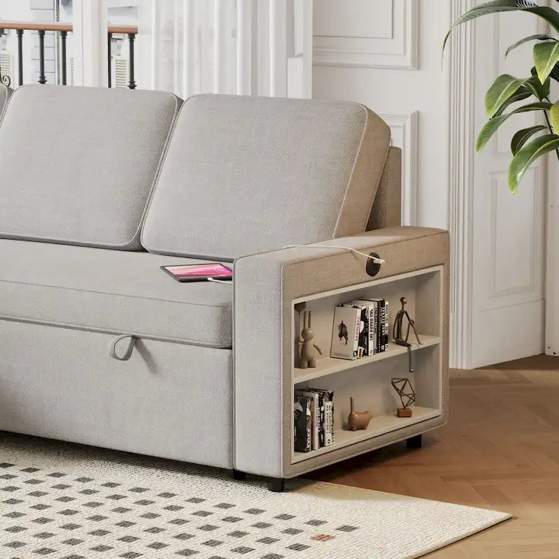 Canapé-Lit Escamotable Oaks Aura 85.8 pouces, Canapé Forme L avec Port USB, Canapé Convertible avec Étagères de Rangement