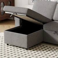 Canapé-Lit Escamotable Oaks Aura 85.8 pouces, Canapé Forme L avec Port USB, Canapé Convertible avec Étagères de Rangement