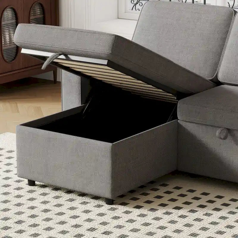 Canapé-Lit Escamotable Oaks Aura 85.8 pouces, Canapé Forme L avec Port USB, Canapé Convertible avec Étagères de Rangement