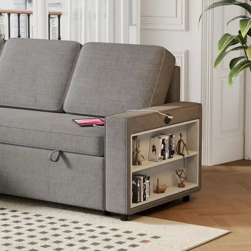 Canapé-Lit Escamotable Oaks Aura 85.8 pouces, Canapé Forme L avec Port USB, Canapé Convertible avec Étagères de Rangement