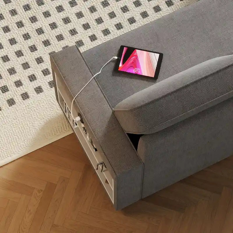 Canapé-Lit Escamotable Oaks Aura 85.8 pouces, Canapé Forme L avec Port USB, Canapé Convertible avec Étagères de Rangement