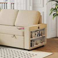 Canapé-Lit Escamotable Oaks Aura 85.8 pouces, Canapé Forme L avec Port USB, Canapé Convertible avec Étagères de Rangement