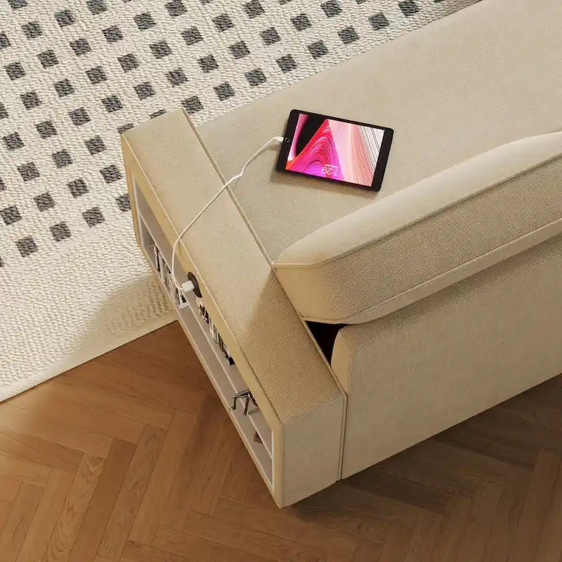 Canapé-Lit Escamotable Oaks Aura 85.8 pouces, Canapé Forme L avec Port USB, Canapé Convertible avec Étagères de Rangement