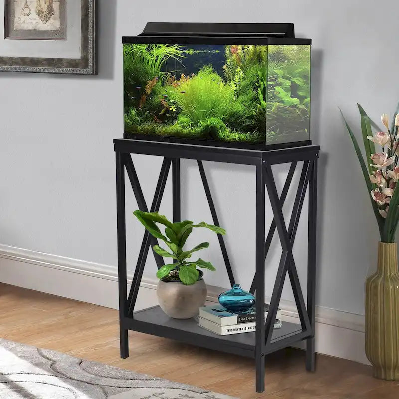 Meuble pour aquarium Aquatic Fundamentals de 20 gallons en acier noir avec cadre en X
