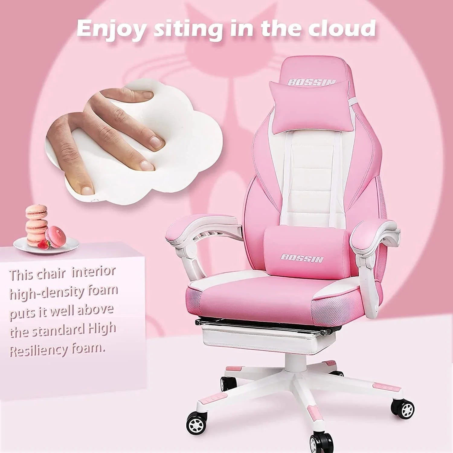 BOSSIN Chaise de gaming style racing, chaise de gamer grande et haute 300 lb à dossier haut chaise informatique