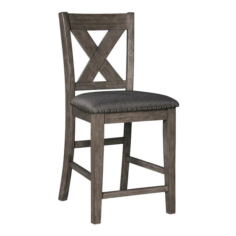 Ensemble de salle à manger 7 pièces, chaises à dossier ajouré, bois gris foncé, polyester