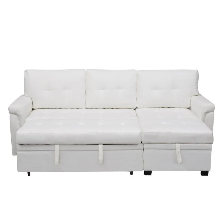 Canapé sectionnel réversible avec lit escamotable, méridienne de rangement dissimulée, pieds durables,
