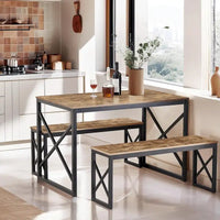 Table à manger 3 pièces VECELO avec banc, ensemble de table de salle à manger pour 4-6 personnes, table de cuisine avec 2 bancs, ensemble de table à manger
