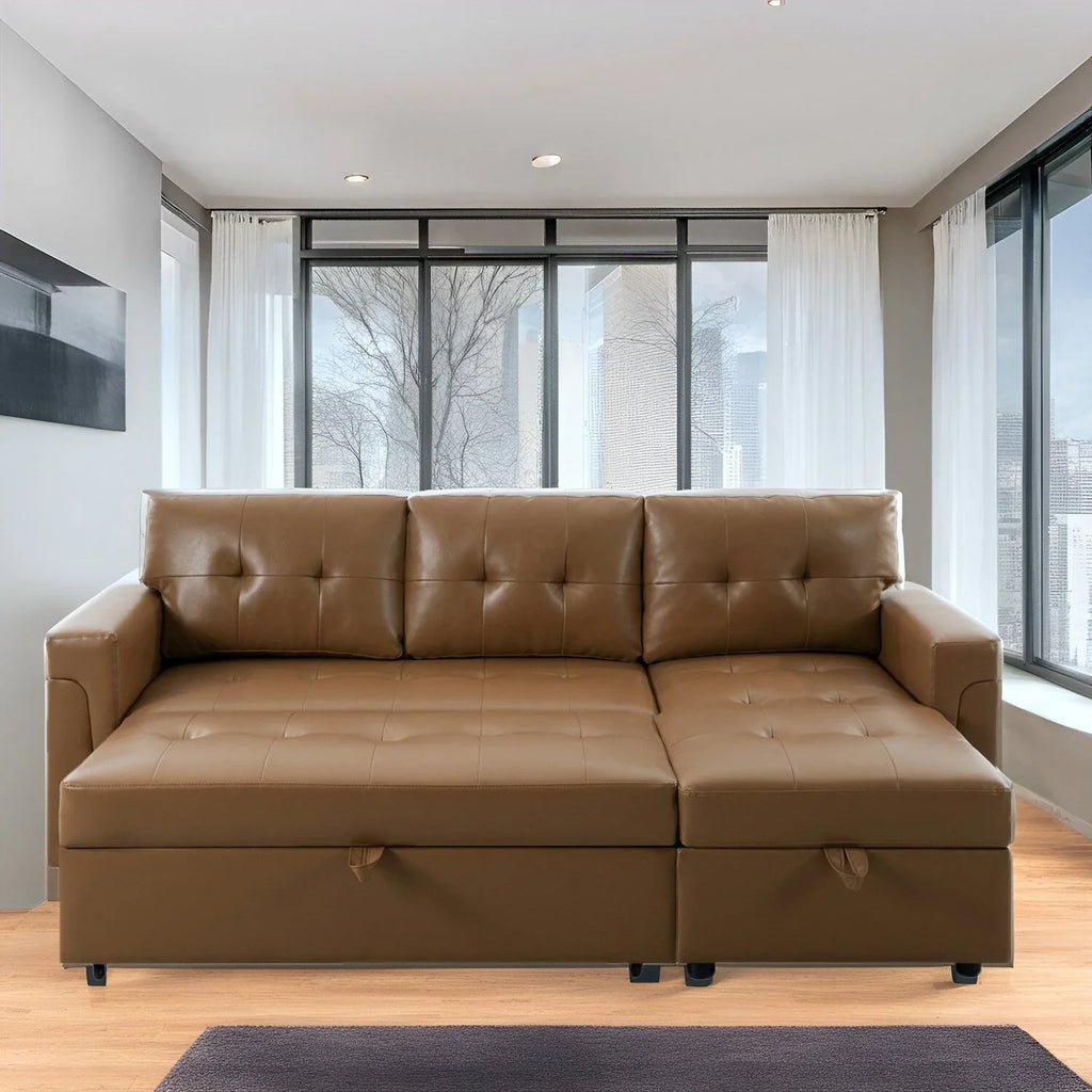 Canapé sectionnel convertible réversible avec lit escamotable, méridienne de rangement dissimulée et pieds durables