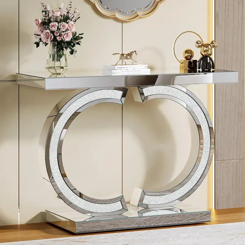 Console argentée, 39 table d'entrée à miroir pour entrée