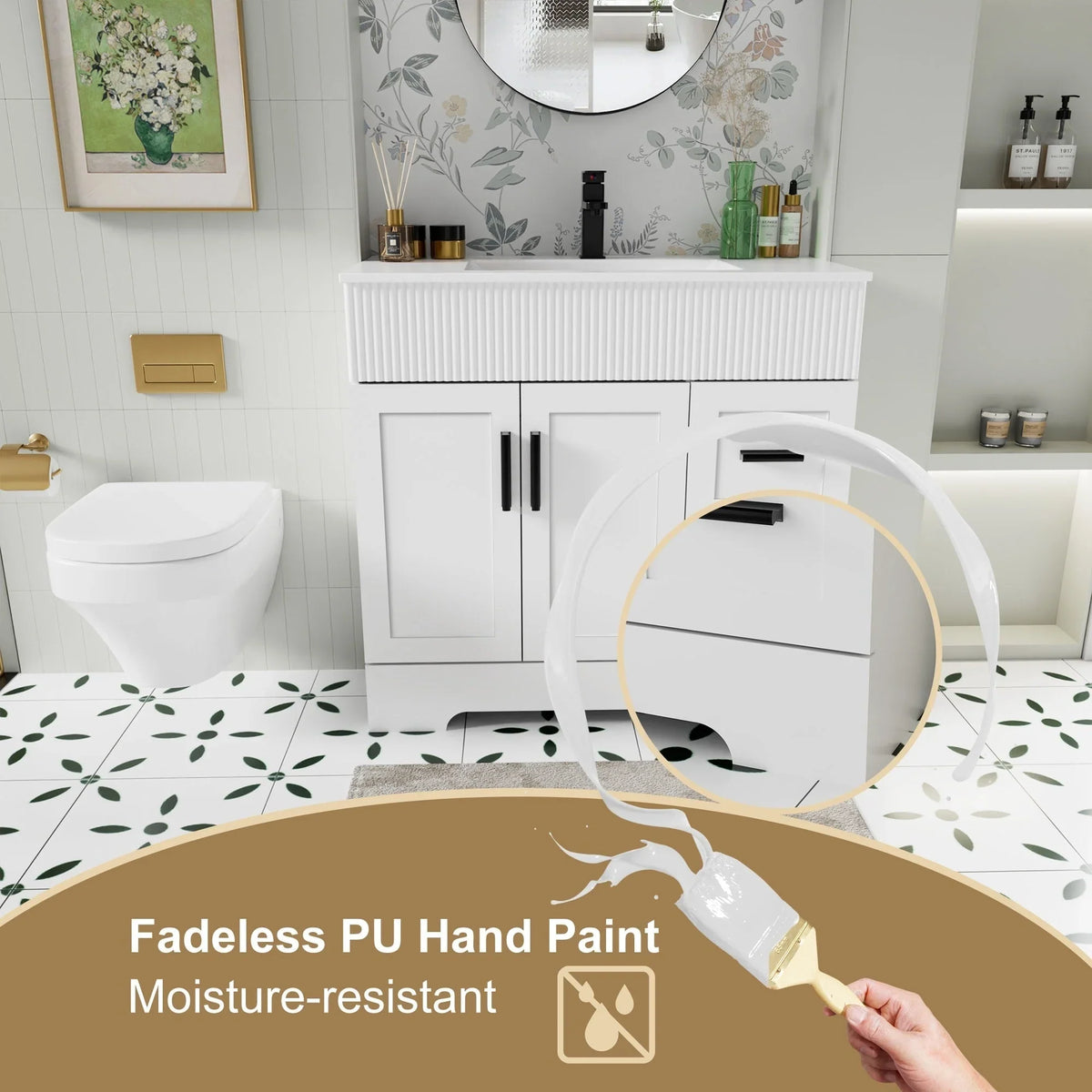 Wavy Line Ensemble meuble-lavabo de salle de bain 30/36/48 avec vasque & robinet