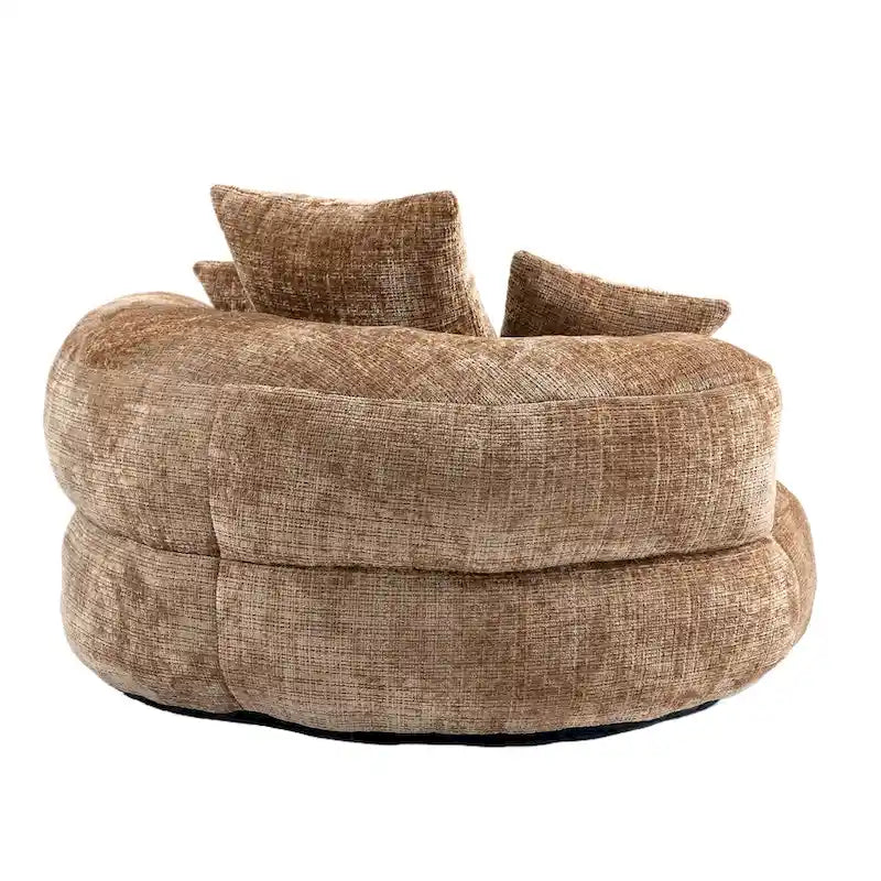 Canapé paresseux à dossier haut en chenille avec 3 coussins et pouf surdimensionné