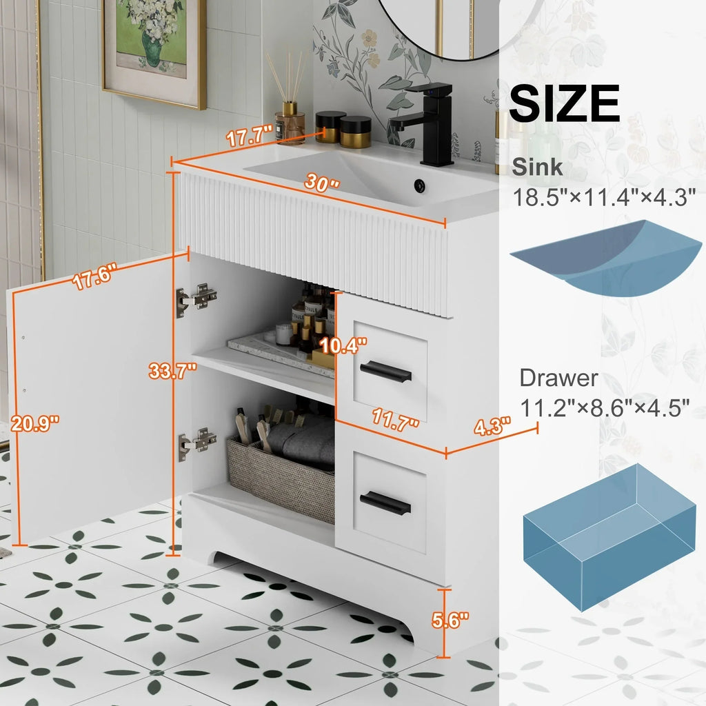 Wavy Line Ensemble meuble-lavabo de salle de bain 30/36/48 avec vasque & robinet