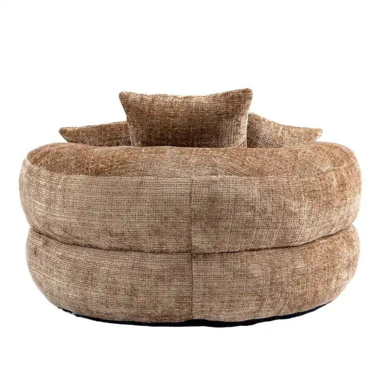 Canapé paresseux à dossier haut en chenille avec 3 coussins et pouf surdimensionné
