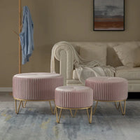 Tabouret pouf rond en velours surélevé avec base dorée épingle à cheveux