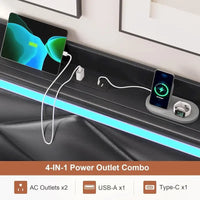 Cadre de lit avec lumières LED, tête de lit et station de charge USB-C/A, 4 tiroirs