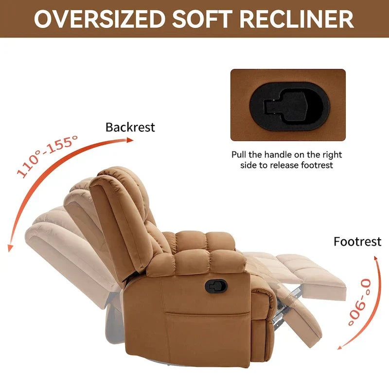 Fauteuil Inclinable Pivotant à Bascule en Tissu Lazy Boy, Grand Fauteuil Inclinable Manuel Surdimensionné avec Accoudoirs Matelassés et Dossier à Coussin
